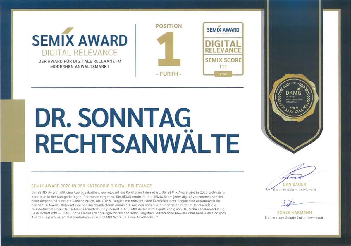 Rechtsanwälte in Fürth - Semix-Award 2020
