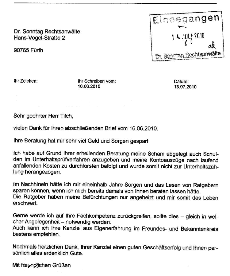 Mandanten-Meinungen – Kanzlei Dr. Sonntag