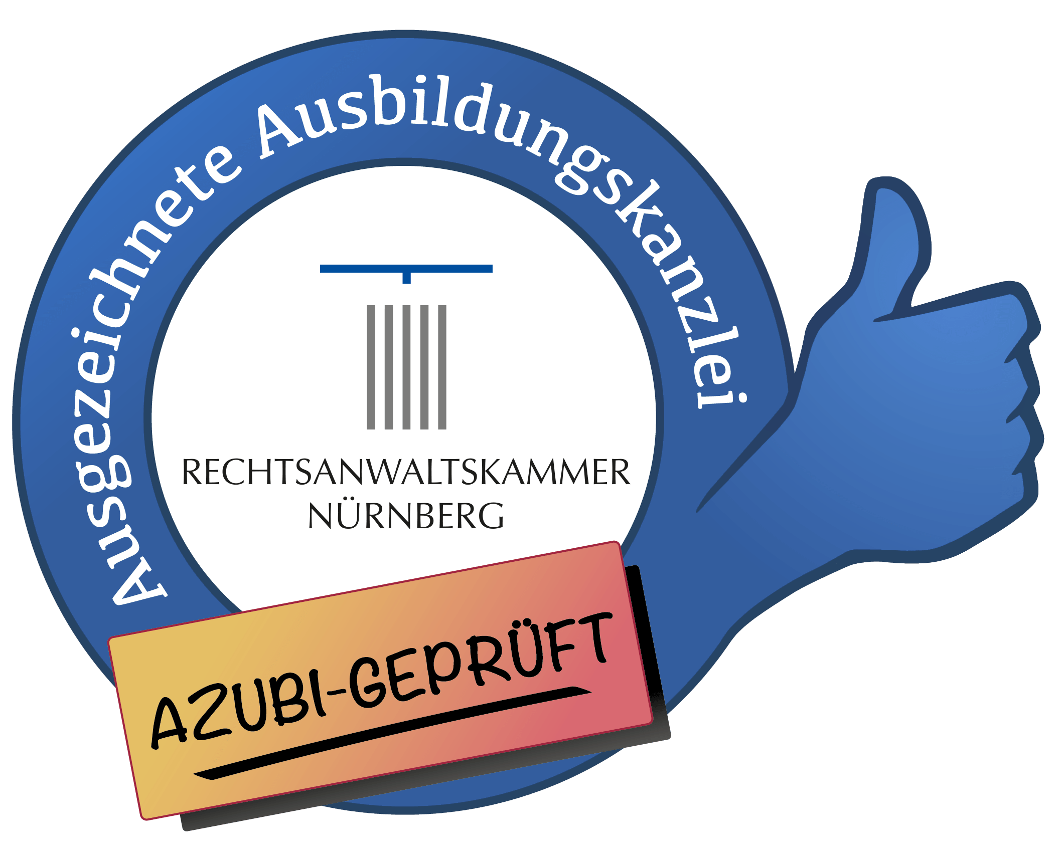 Siegel der Rechtsanwaltskammer Nürnberg: Ausgezeichnete Ausbildungskanzlei, Azubi-geprüft